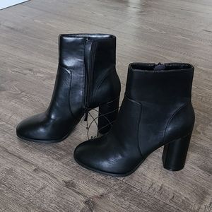 Faux Leather Block Heel Booties